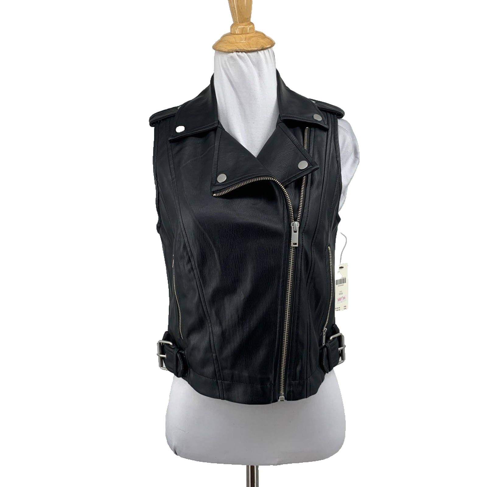 Anthropologie Vest Women 2xs Black Cropped Faux Leather Sleeveless Moto Jacket